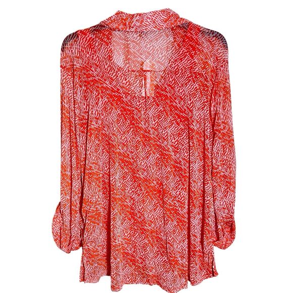 French Connection Sheer Top Blouse  With Tank Sz 2X Orange White Roll Tab Sleeve - Picture 3 of 8
